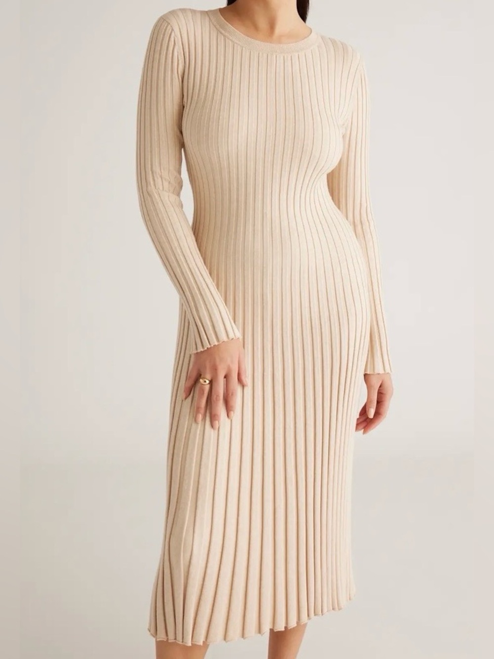 Cotton Cashmere Ribbed Long Sleeve
Crew Midi Dress